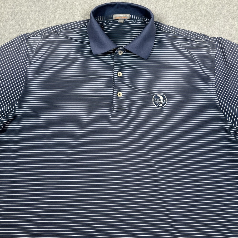Peter Millar Men's Summer Comfort SNEDS Tour Polo Large Blue Striped Stretch‎